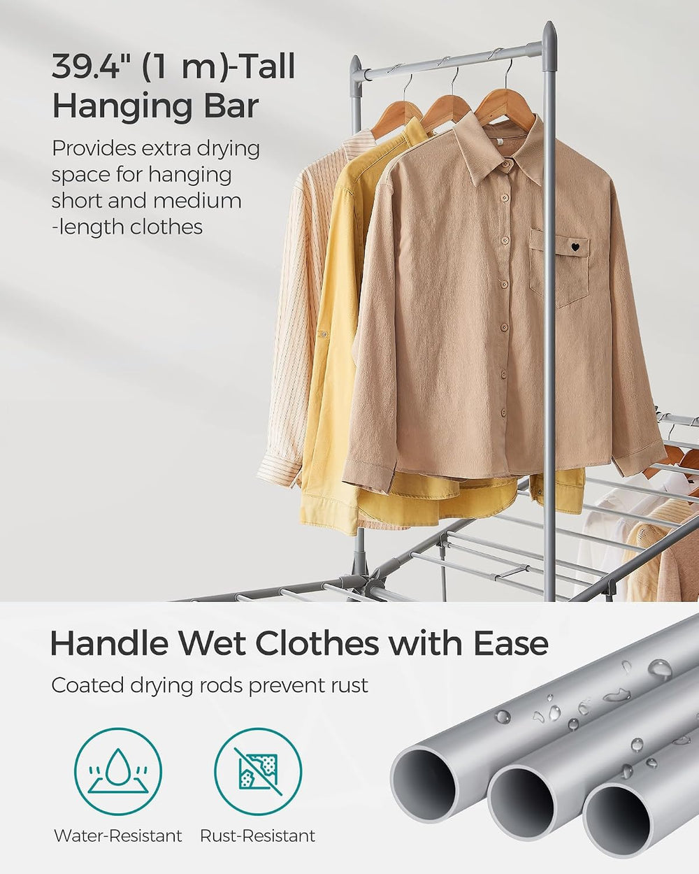 SONGMICS HOME Clothes Drying Rack, Foldable 2-Level Free-Standing Airer