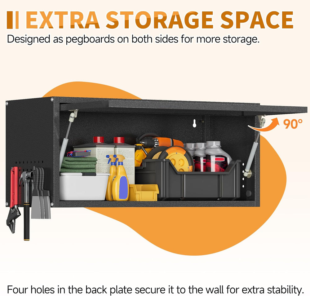 Metal Garage Wall Cabinet with Up-Flip Door,Wall-Mounted Steel Storage Cabine...