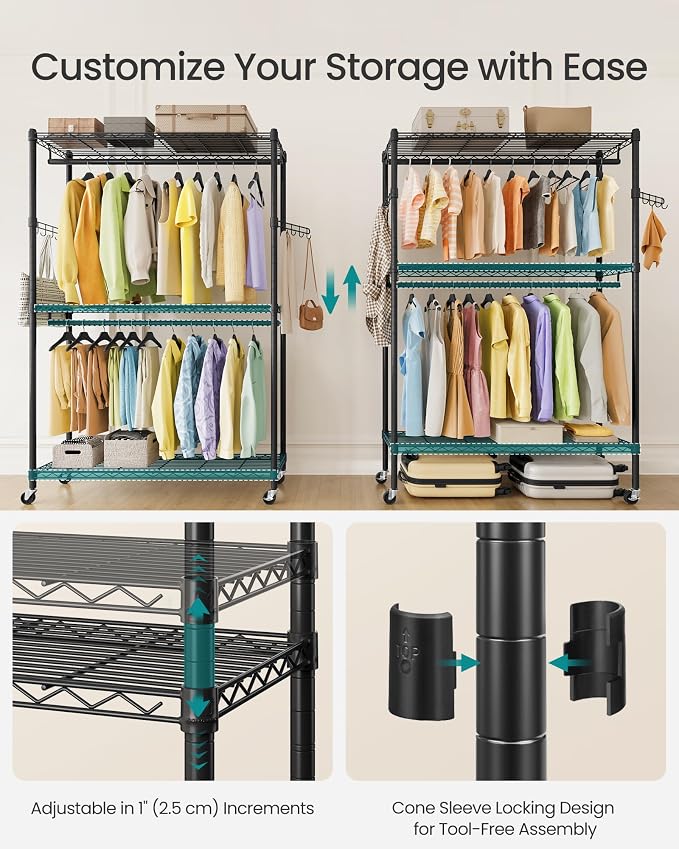 SONGMICS Heavy-Duty Rolling Clothes Rack, Garment Rack, Portable Closet - Image 4