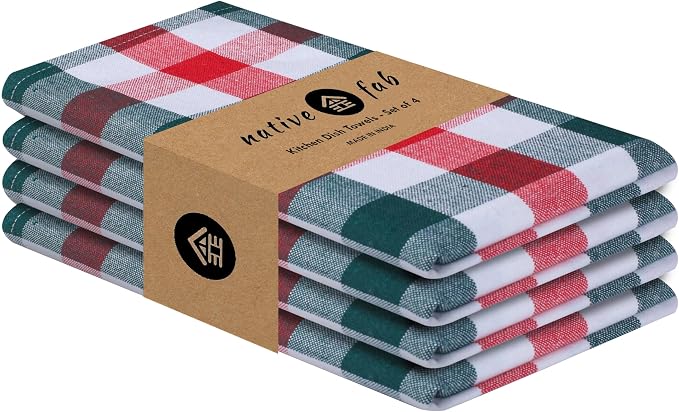 Native Fab Gingham Check Kitchen Towels 4 Pack 16x26 Inches by NativeFab