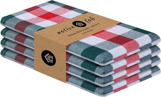 Native Fab Gingham Check Kitchen Towels 4 Pack 16x26 Inches by NativeFab