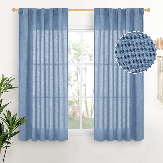 YoungsTex Denim Blue Short Linen Curtains 45 Inches Length by YoungsTex