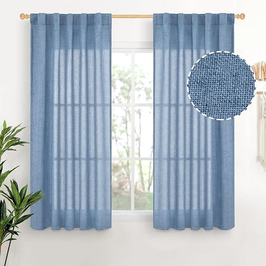 YoungsTex Denim Blue Short Linen Curtains 45 Inches Length by YoungsTex