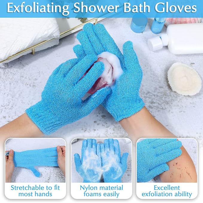 Anezus Exfoliating Back Scrubber Bath Gloves Set, Exfoliating Shower Towel - Image 3