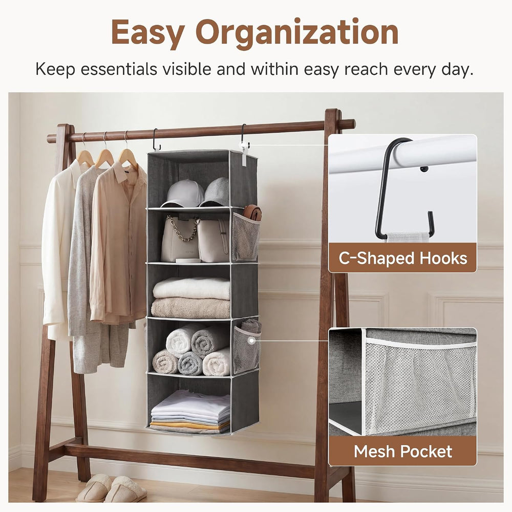 StorageWorks Hanging Closet Organizer for Small Closets, 5 Shelf
