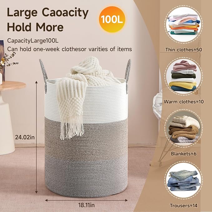 CLHMILY&Z 100L Laundry Basket Round Storage Rope Basket - Image 4