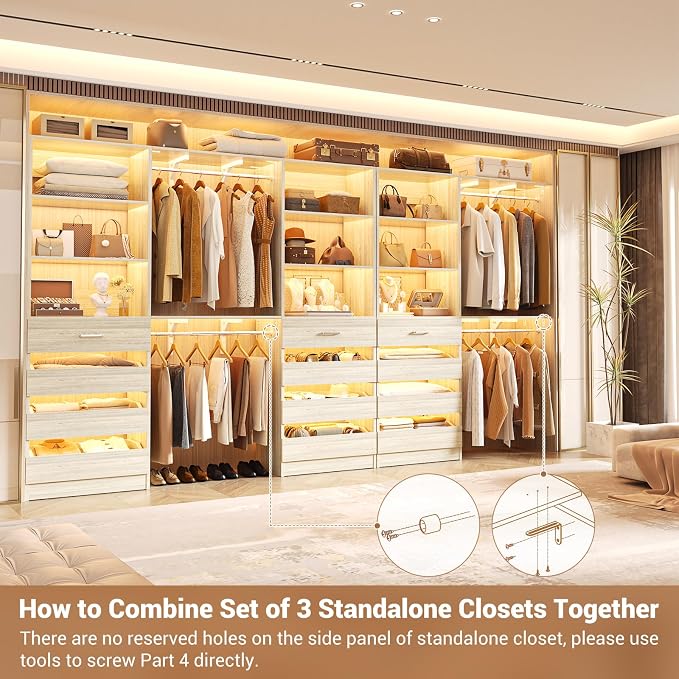 Aheaplus Closet System Set of 3, 138.5" Wood Closet Organizer System Tower - Image 5
