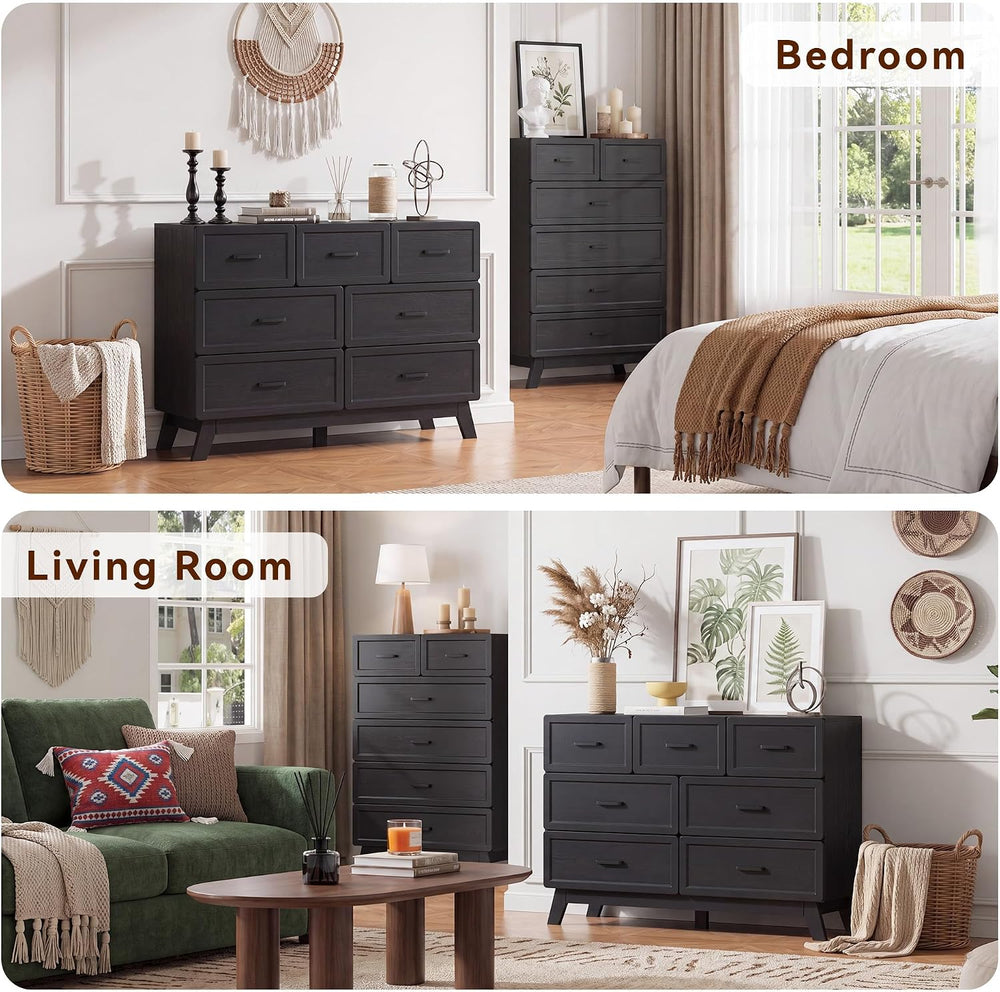 YANSNWO Black 7 Drawer Dresser for Bedroom, 47" Wide Chest of Drawers