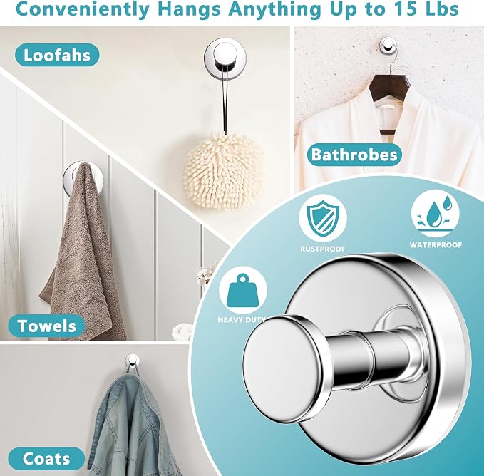 Suction Cup Hooks for Shower, Removable No Drill Towel Hooks, Upgraded 15 lbs - Image 5
