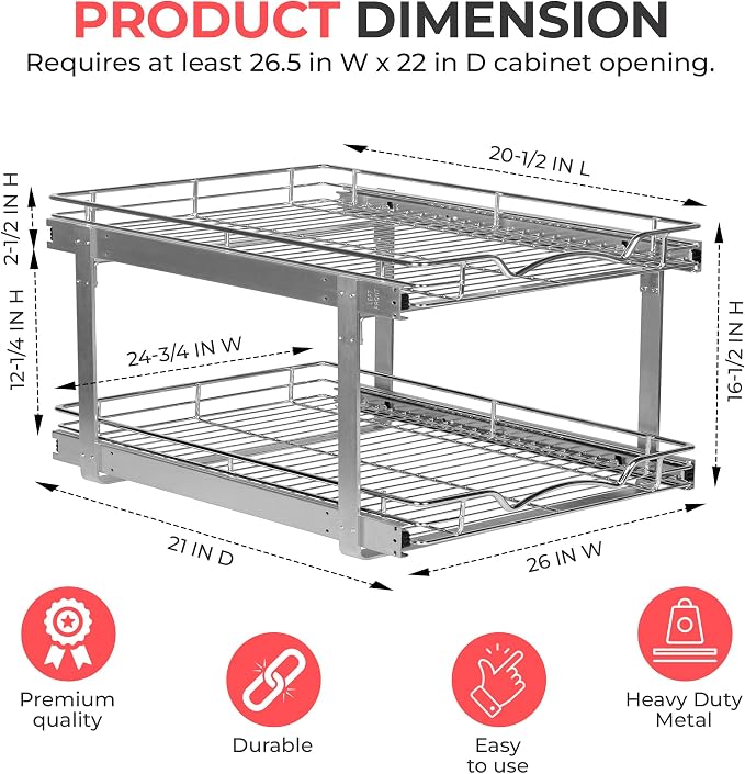 HOLDN’ STORAGE Two Tier Pull Out Cabinet Organizer, Individual Sliding Drawers - Image 2