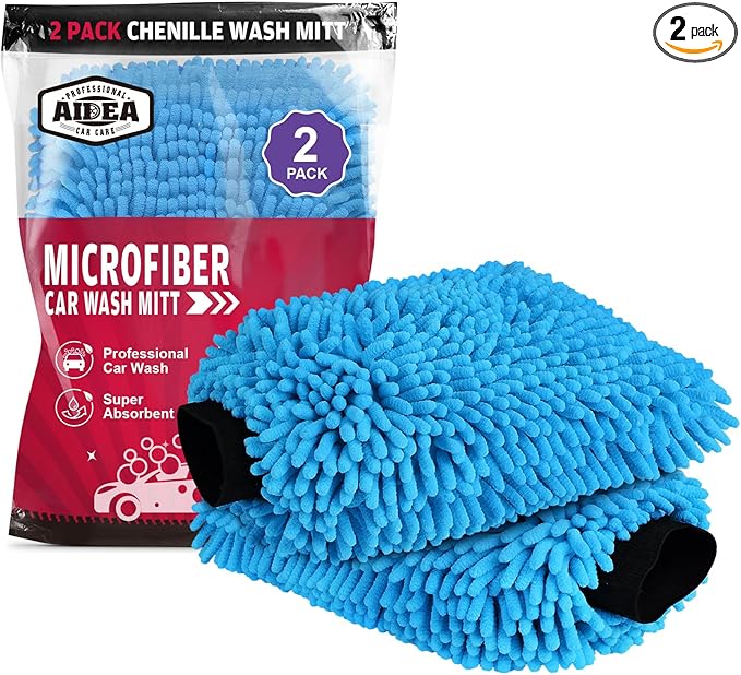 AIDEA Car Wash Mitt Microfiber 2PK, Scratch-Free& Lint-Free, Premium Chenille by AIDEAHOME