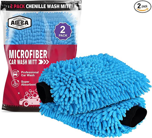 AIDEA Car Wash Mitt Microfiber 2PK, Scratch-Free& Lint-Free, Premium Chenille by AIDEAHOME