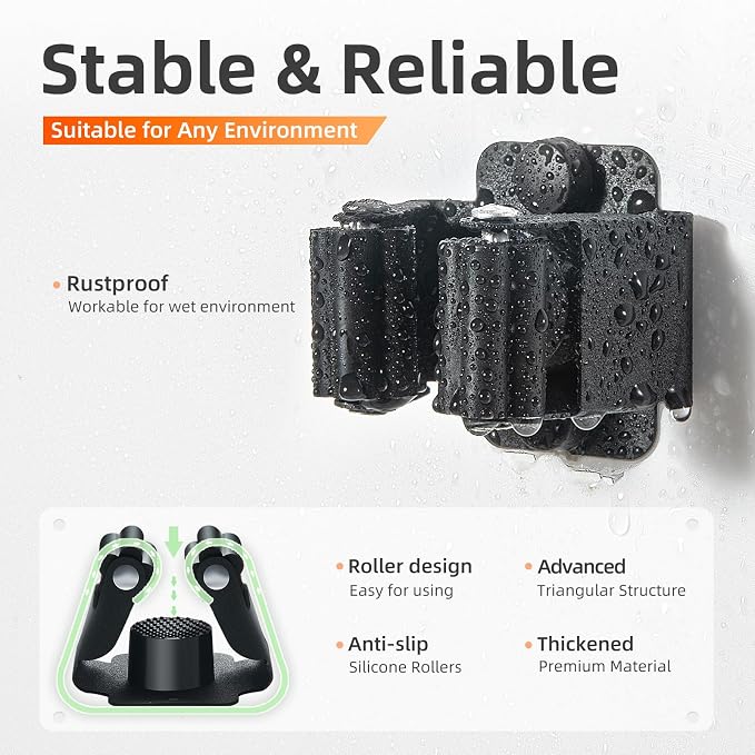 8 PCS Broom Holder Wall Mount, Upgraded Heavy Duty Mop and Broom Holder Wall - Image 2