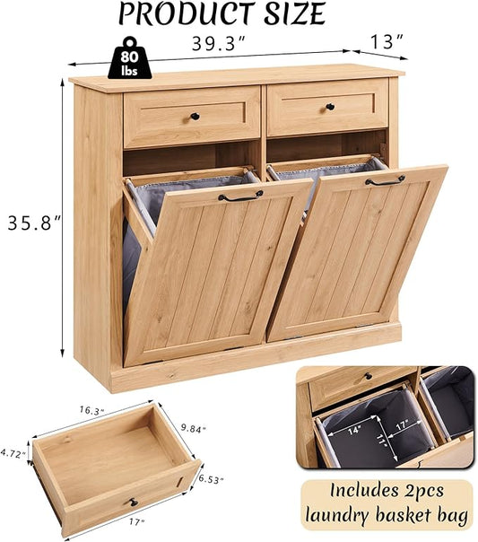 Double Tilt Out Laundry Hamper Cabinet, 20 Gallon Farmhouse Trash Can Cabinet - Image 2