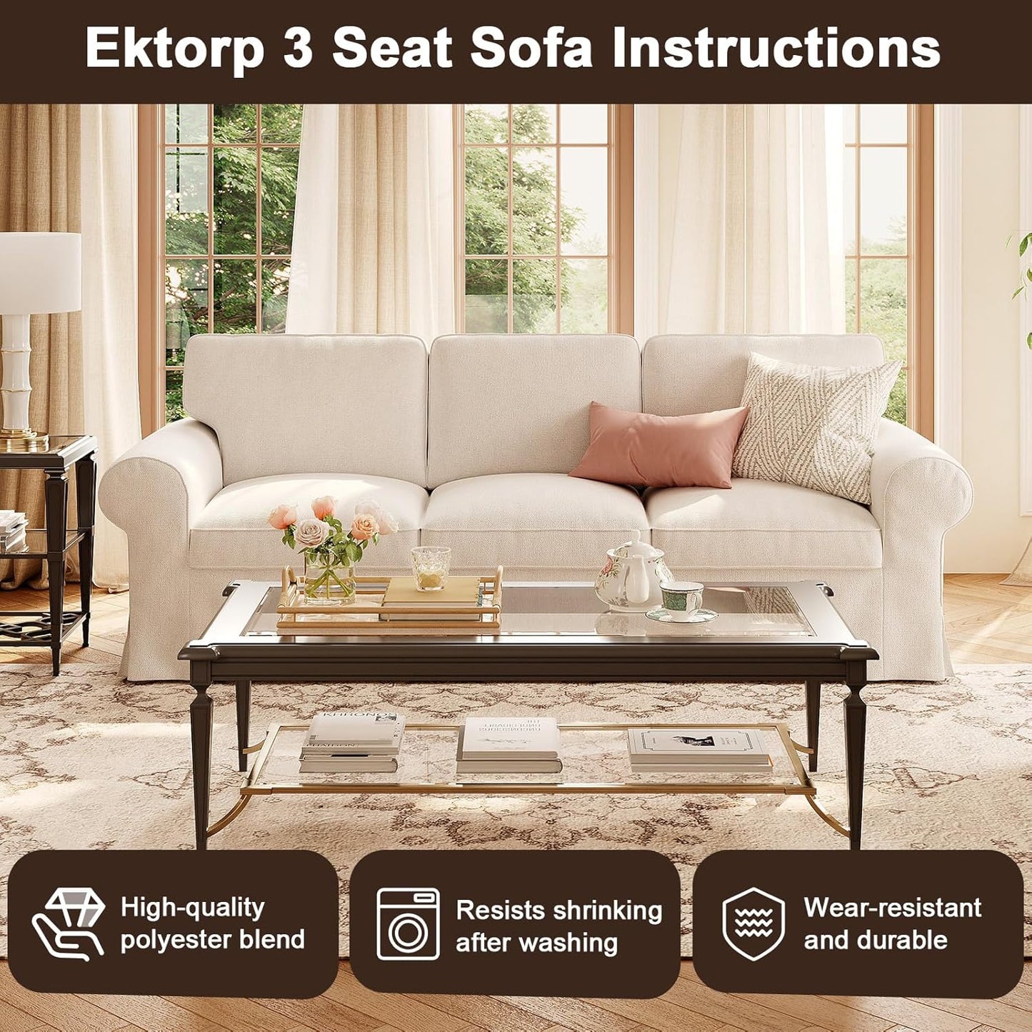 Ektorp 3 Seat Sofa Cover Slipcover Replacement Made for IKEA Ektorp 3 Seat Sofa Cover, Couch Cover Not Include The Sofa Body,Cool White