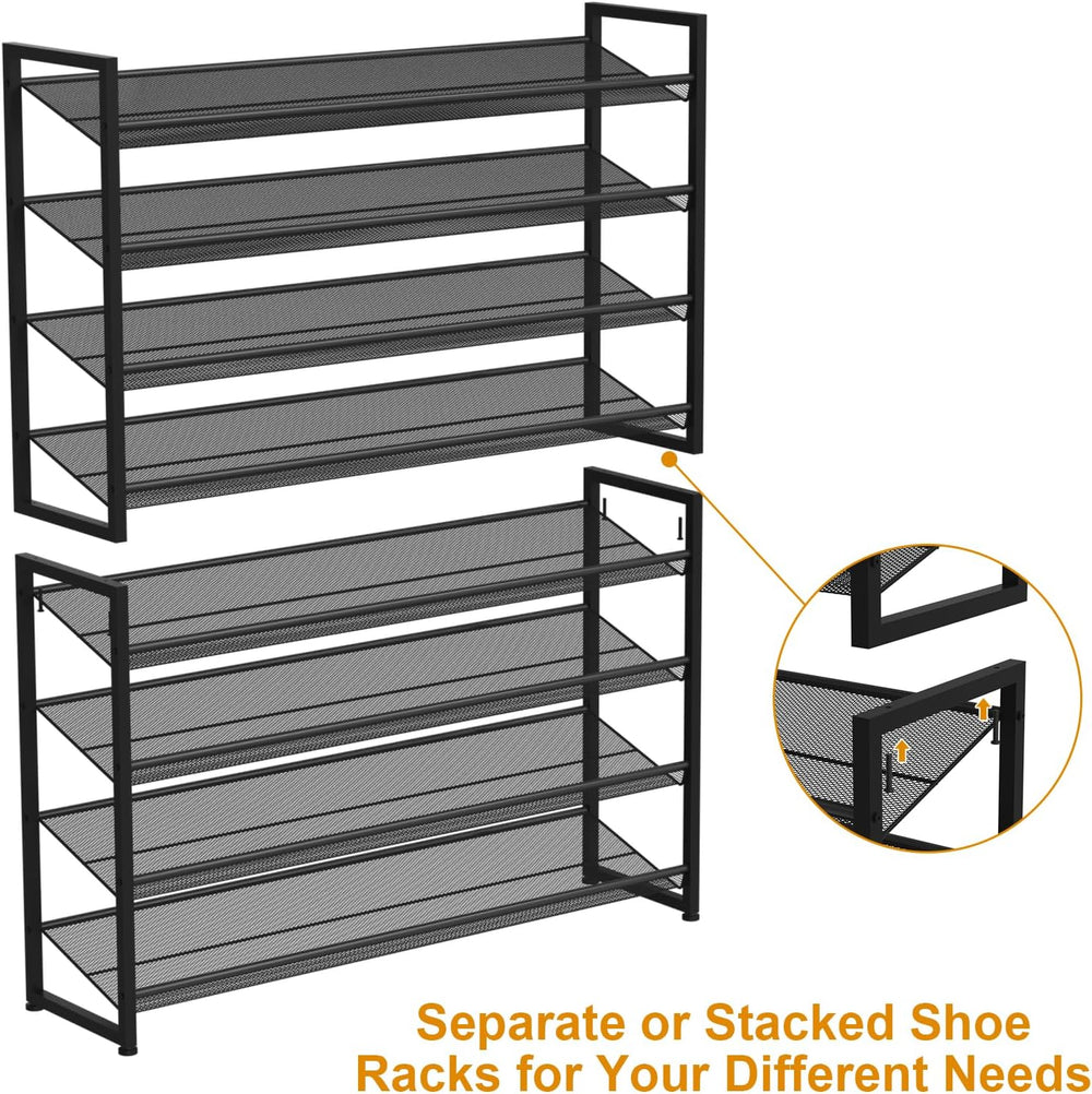 Large Shoe Rack 8 Tier Shoe Organizer, Heavy Duty Metal 4-Tier Stackable Shoe...