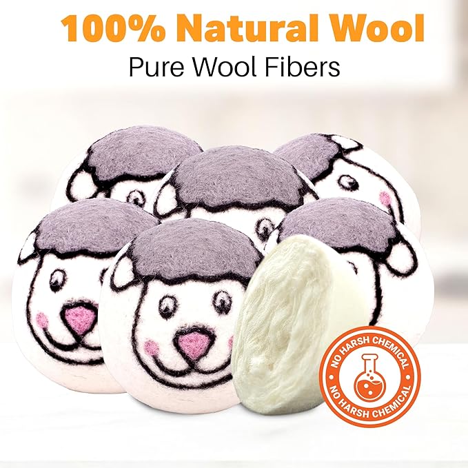 Wool Dryer Balls Organic Felt 6 Pack Laundry Fabric Softener, Extra Large - Image 6
