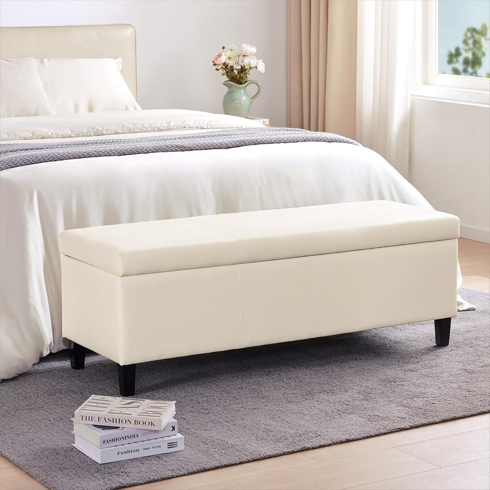 HUIMO Faux Leather Storage Ottoman Bench 50.3 inch Extra Long Upholstered