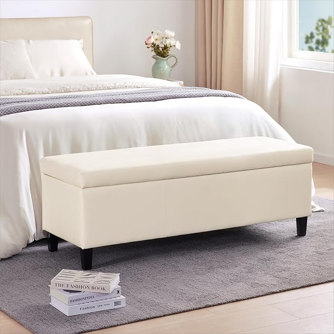 HUIMO Faux Leather Storage Ottoman Bench 50.3 inch Extra Long Upholstered by HUIMO