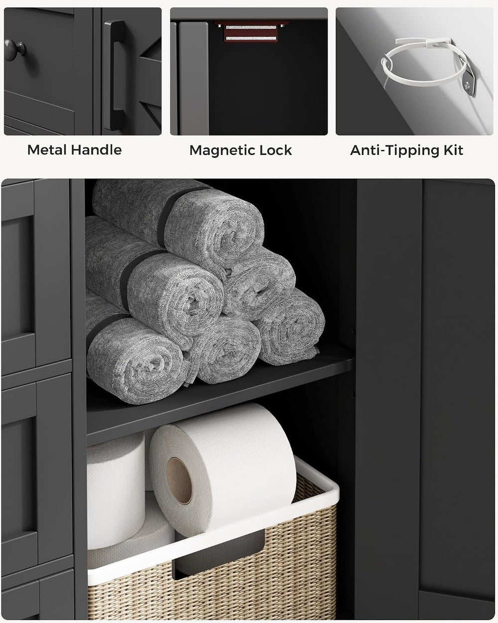 Homhedy Bathroom Storage Cabinet with 3 Drawers, Toilet Paper Cabinet