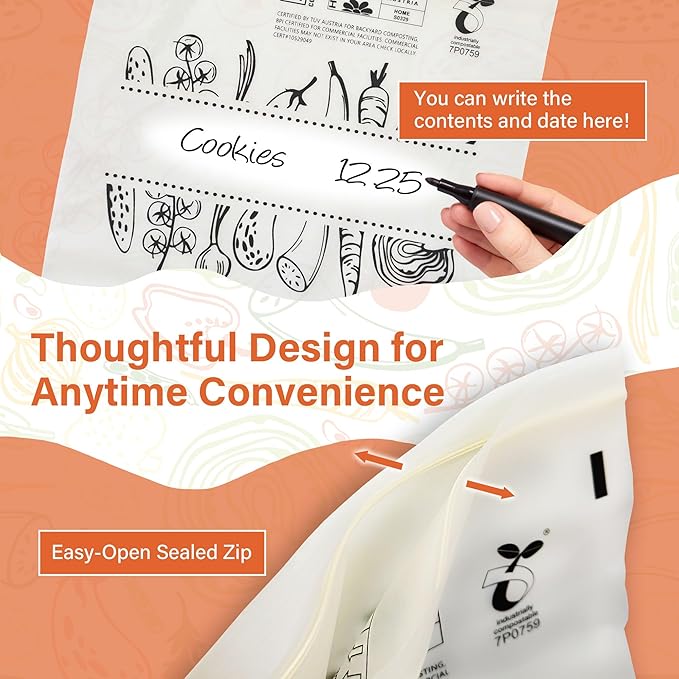 Compostable Food Storage Bags, Resealable Sandwich Bags, 6.7 x 6.8 inches - Image 3