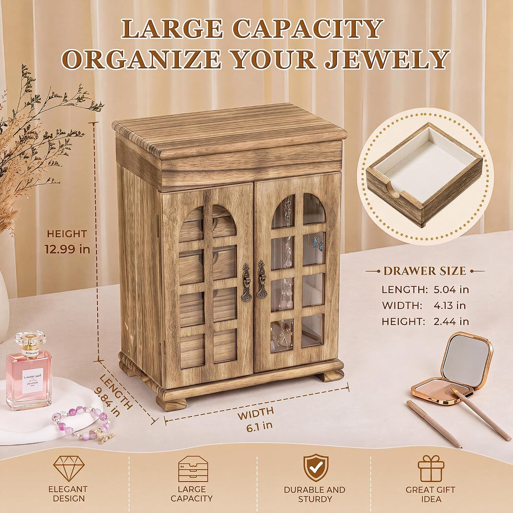 Honiway Jewelry Boxes for Women, 5 Layer Wooden Jewelry Box with Drawer &...