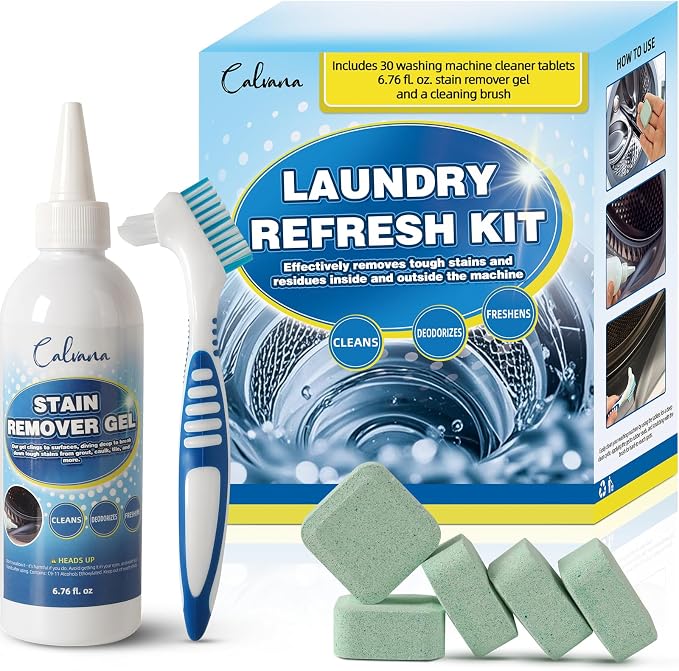 Laundry Refresh Kit, 30 Washing Machine Cleaner Tablets, 6.76 fl. oz Stain by Calvana