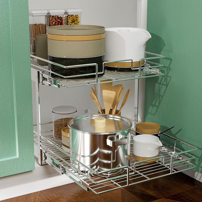 LOVMOR 2 Tier Individual Pull Out Cabinet Organizer 20" W x 21" D, Slide Out - Image 5