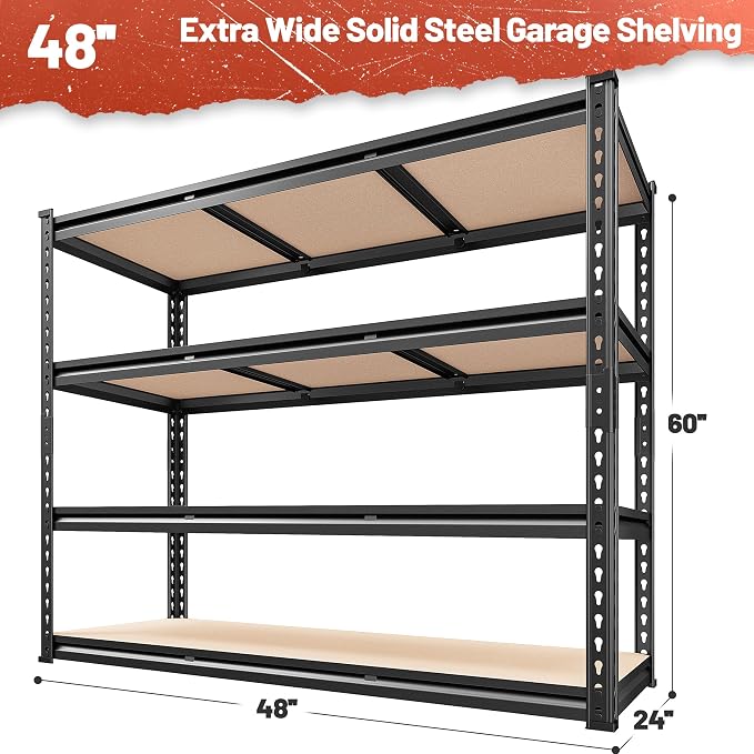 REIBII 48" W Garage Shelving Heavy Duty 2550 LBS Storage Shelves 4 Tier Heavy - Image 2