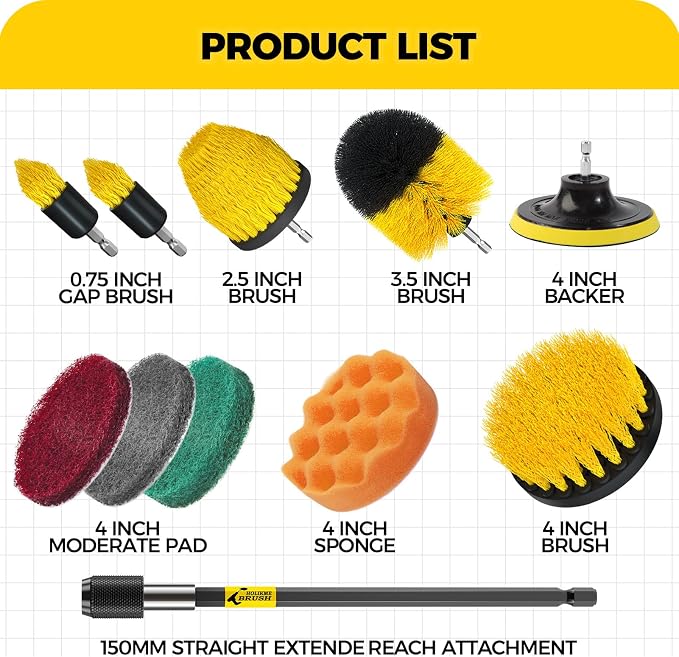 Holikme 11 Piece Drill Brush Attachment Set Scouring Pads Power Scrubber Brush - Image 6