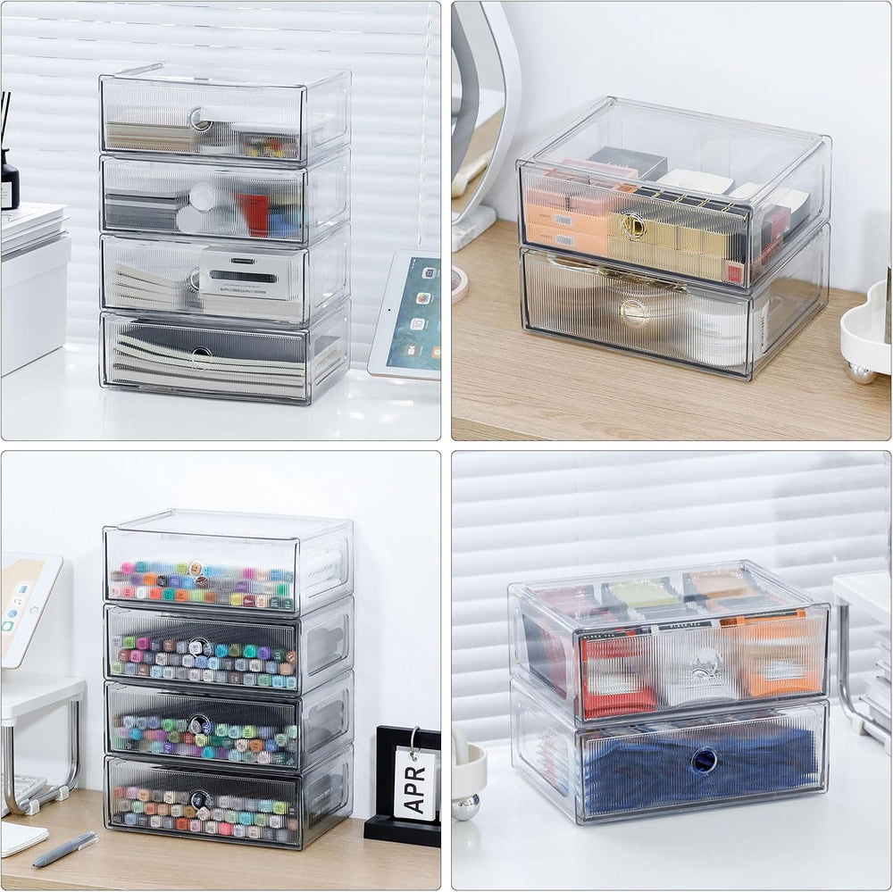 Clear Desk Drawer Organizers, 4 Drawers, Plastic