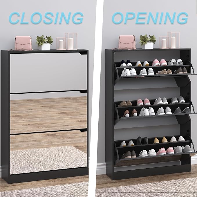 Shoe Cabinet with 3-Flip Mirror Drawers, Freestanding Shoe Rack Organizer with - Image 5