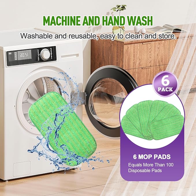 6 Pack Reusable Mop Pads for Swiffer WetJet Sweeper Mops, Microfiber Washable - Image 7