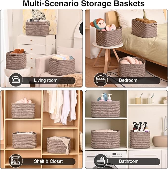 Storage Baskets for Organizing Shelves, Woven Cotton Rope Bins for Baby Nursery - Image 5