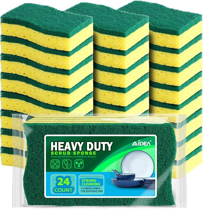 AIDEA Sponges Kitchen, Heavy Duty Scrub Sponge-24Count, Sponges by AIDEAHOME