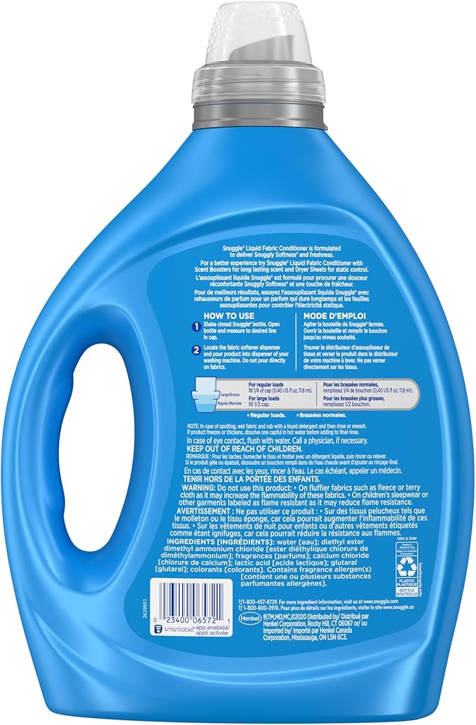 Snuggle Blue Sparkle Liquid Fabric Softener, 2X Concentrated, 200 Loads - Image 6