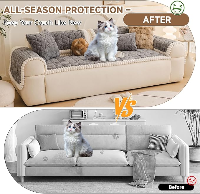 OTOB All Season Couch Cover for Dogs Washable, Non Slip Fuzzy Plush Pet Couch - Image 2