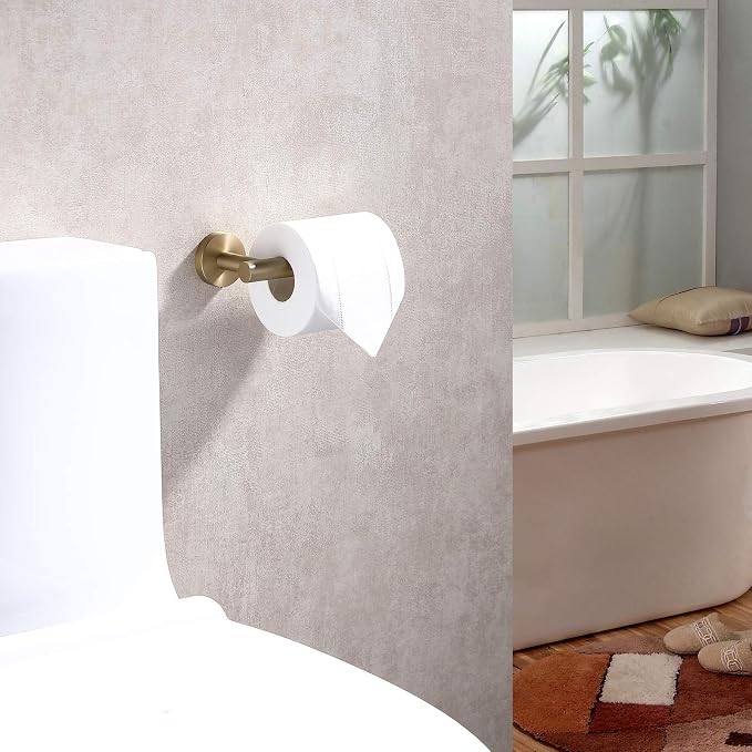 TASTOS Brushed Gold Toilet Paper Holder SUS304 Stainless Steel, Modern Round - Image 8