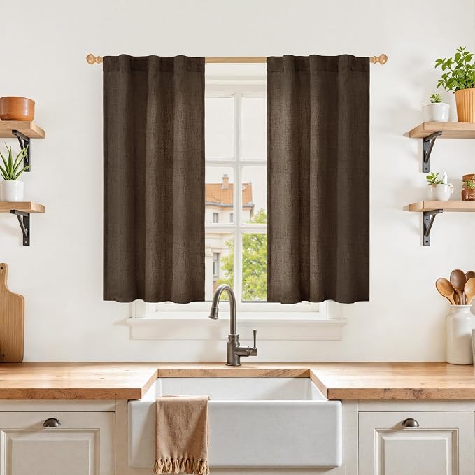 YoungsTex Brown Linen Curtains 40 Inch Length by YoungsTex