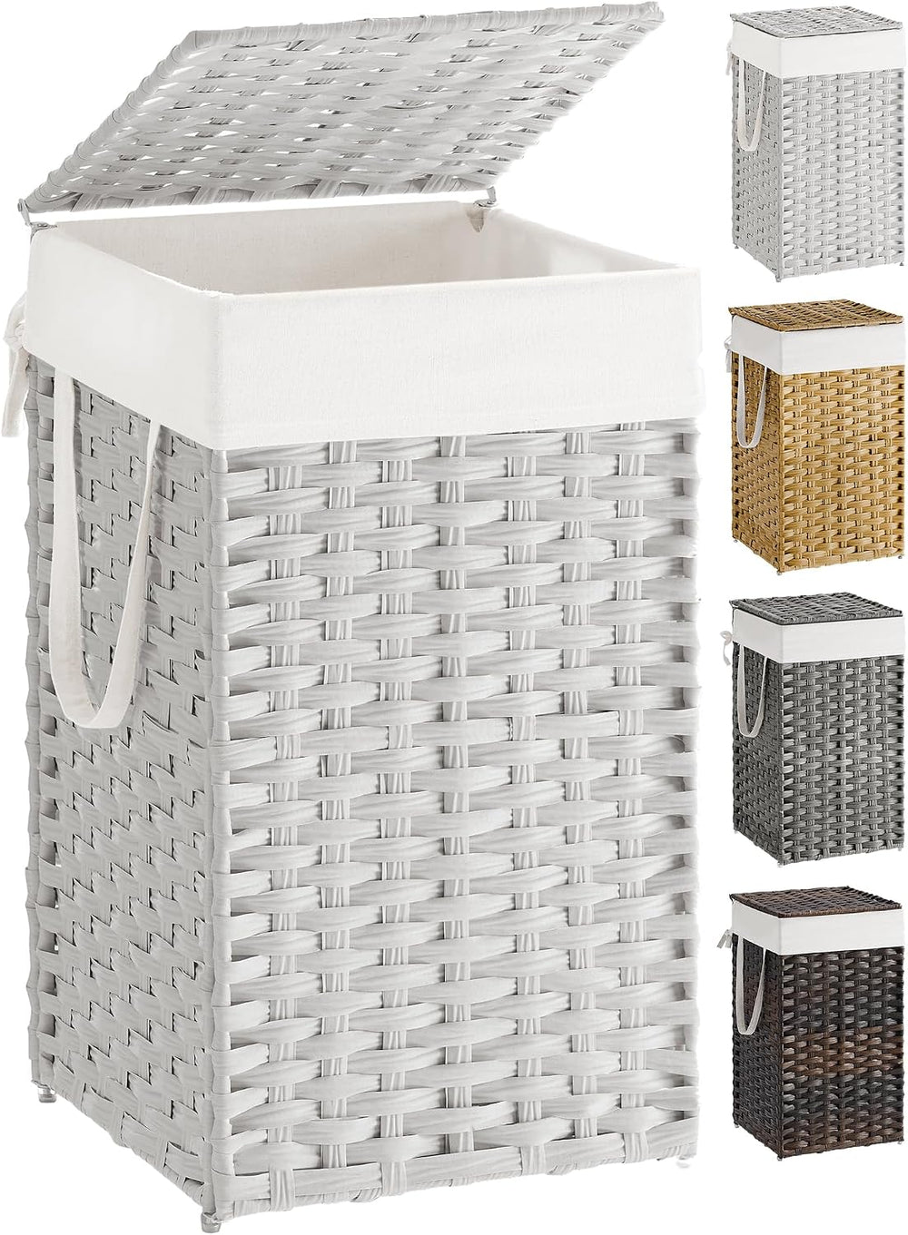 SONGMICS Laundry Hamper with Lid, 17.2 Gallon Synthetic Rattan Clothes Laundry