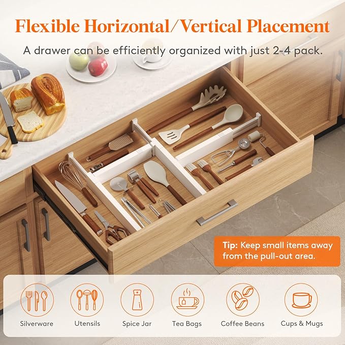 Lifewit 10 Pack Kitchen Drawer Dividers 2.36" High, Plastic Expandable - Image 7