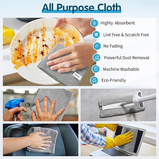 FIXSMITH Grey Microfiber Cleaning Cloth -Pack of 12, Highly Absorbent Cleaning - Image 5