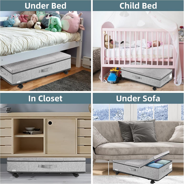 Supowin Under Bed Storage with Wheels, 2Pack Rolling Underbed Storage