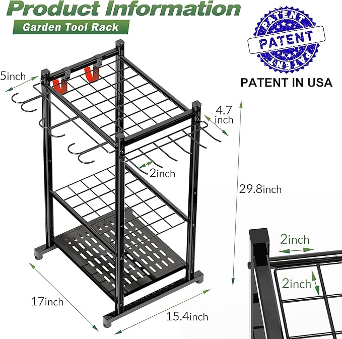 Garden Tool Organizer Rack Up to 50 Tools, Heavy-Duty Steel Yard Tool Organizer - Image 2