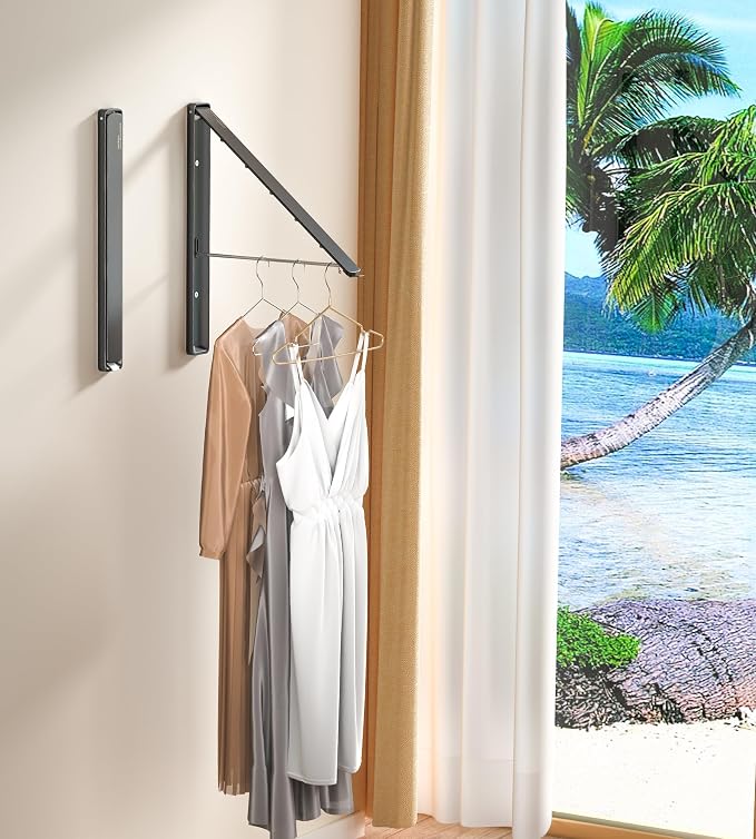 Dr.DJ Clothes Drying Rack with Rod, Wall-Mounted Retractable & Foldable Clothes - Image 6