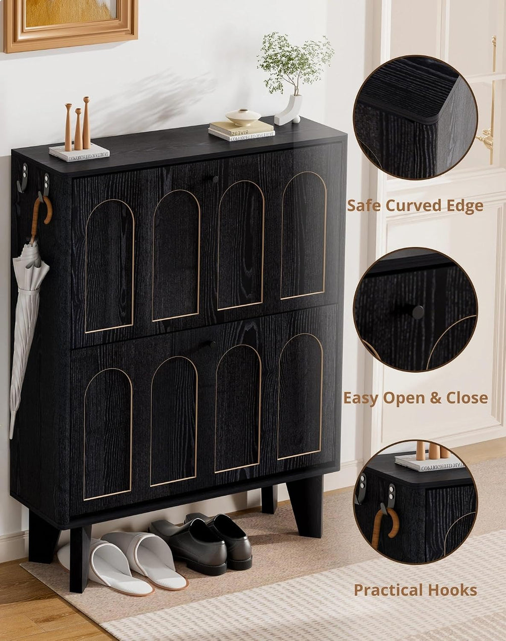 Shoe Storage Cabinet with 2 Flip Drawers, Narrow Shoe Cabinet for Entryway, W...