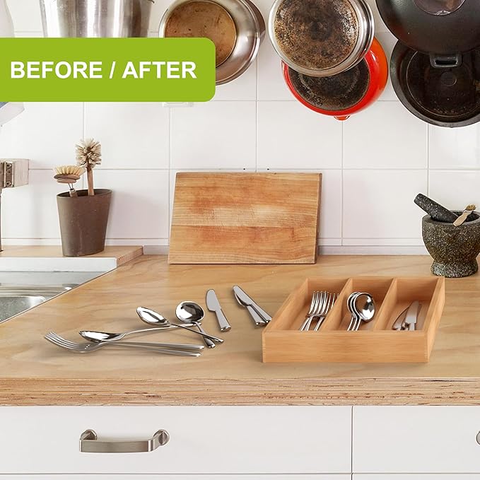 Bamboo Utensil Drawer Organizer, Kitchen Drawer Organizer - Image 7