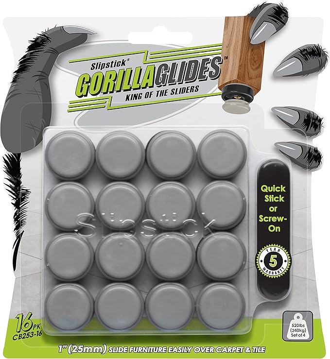GorillaGlides 1 Inch Chair Sliders/Furniture Floor Protectors Self-Adhesive by Slipstick