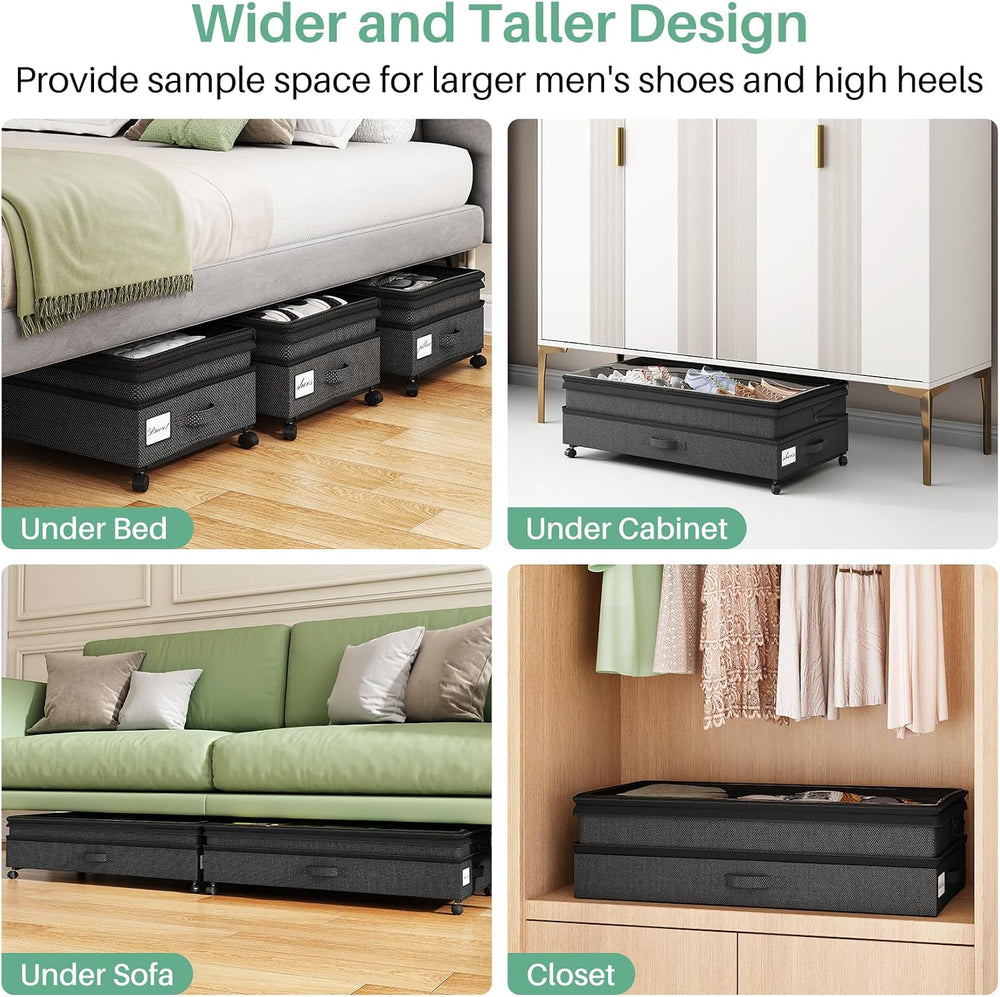 Kitstorack 4 Pack Height-adjustable Under Bed Storage with Wheels, Under Bed ...