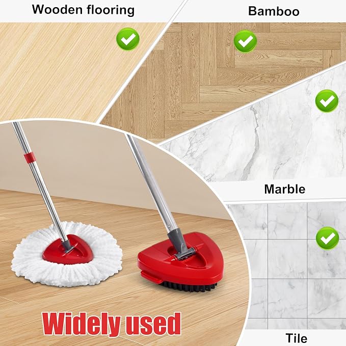 Spin Mop Replacement Handle, 2 Pack Mop Head&Base Scrub Brush 4-Section - Image 8